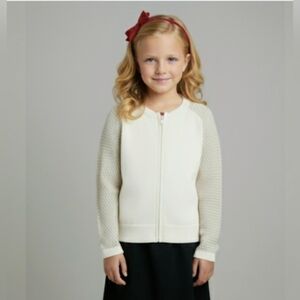Gymboree Kid Girl Sz L 10-12 Cream Gold Sleeve Knit Sweater Cardigan Formal